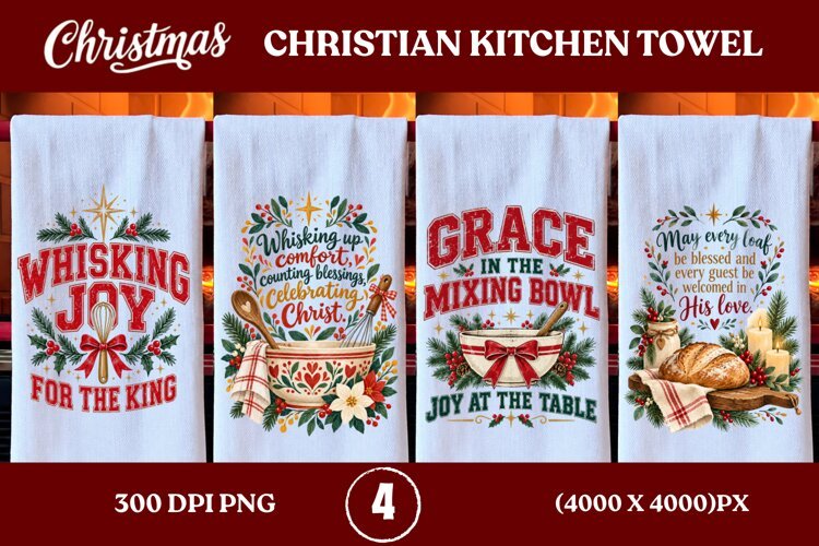 4 Christian Christmas Kitchen Towel PNGs, 4 Jesus Christmas example image 1