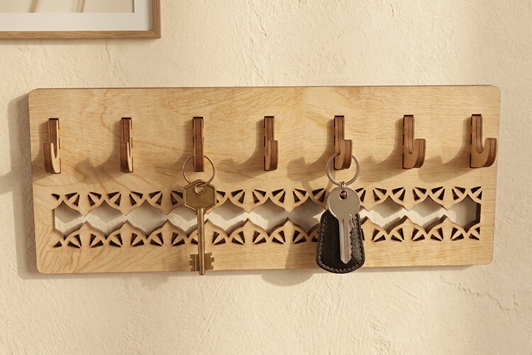 Laser Cut Key Holder SVG - Wall Hook Rack File example image 1