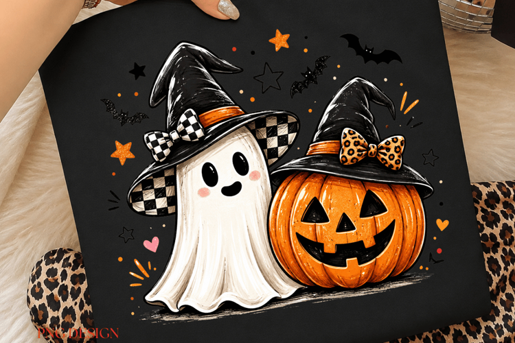Cute Halloween Ghost Pumpkin PNG, Witch Hat Ghost Sublimatio