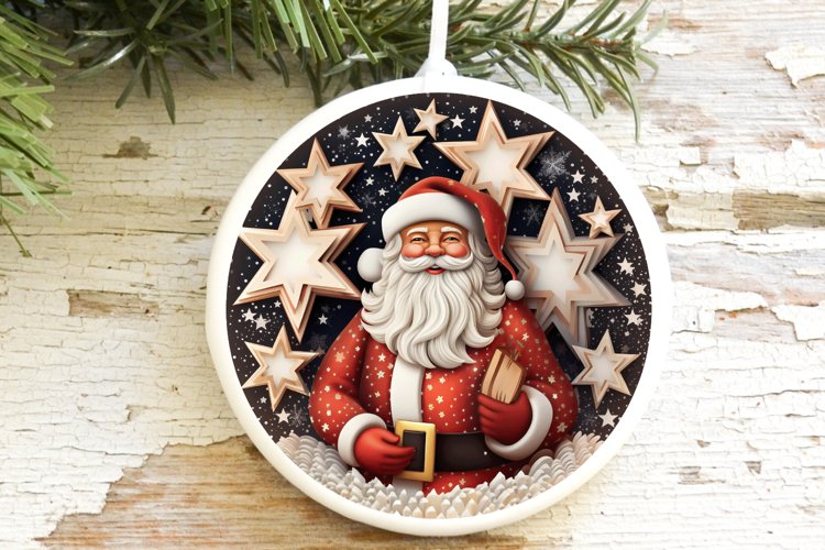Christmas Ornament Santa Claus Sublimation Round example image 1