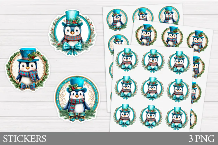 Christmas Penguin Sticker. Christmas Sticker Printable
