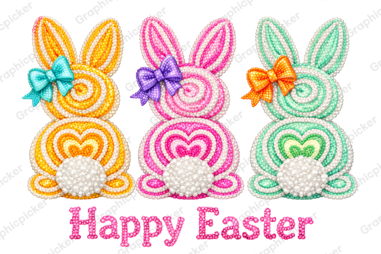 Easter Bunny Rhinestone PNG, Bunny Coquette Bow PNG, Bunny