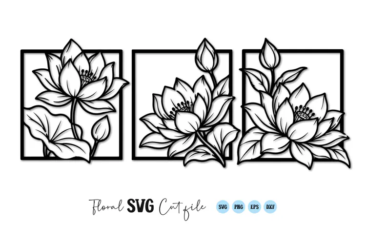 Lotus Flower Frame Line Art SVG PNG