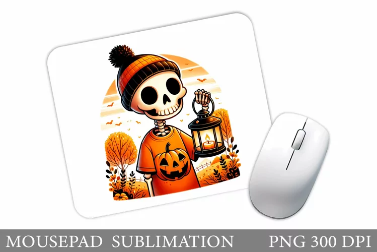Cute Skeleton Mouse Pad. Halloween Mouse Pad Sublimation