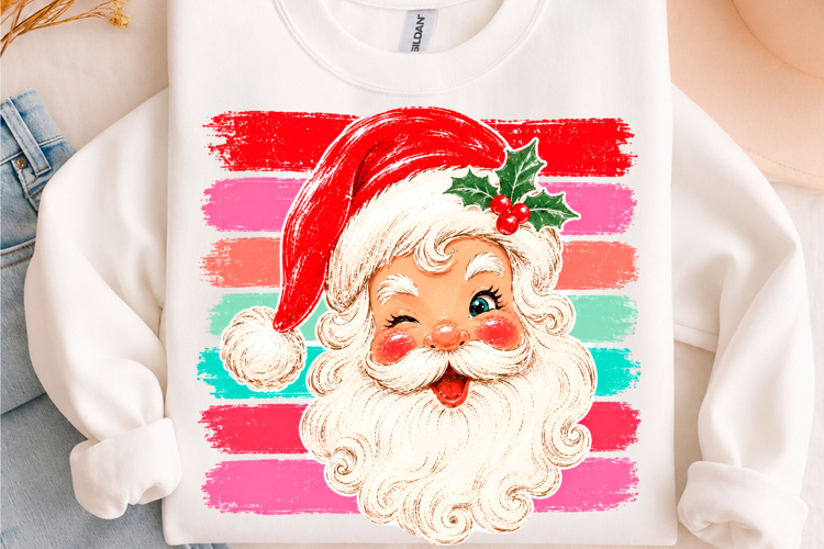 Retro Winking Santa Christmas PNG
