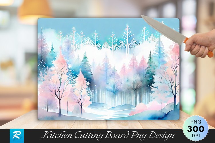 Watercolor Winter Charm Cutting Board Sublimation Design example image 1