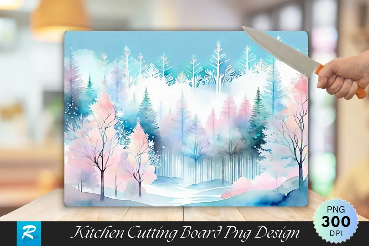 Watercolor Winter Charm Cutting Board Sublimation Design