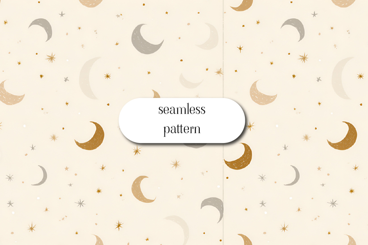 Moon and Stars Seamless Pattern Neutral Celestial Design