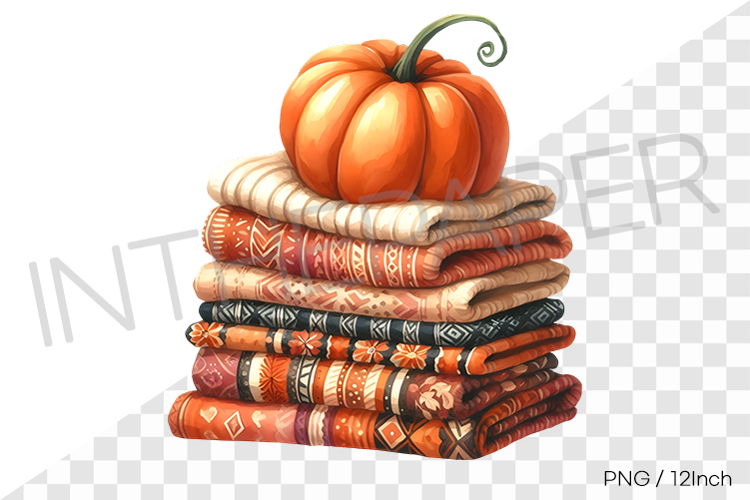 Orange pumpkin topped fall fabric stack PNG cloth clipart