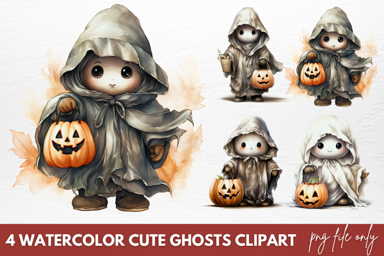 Watercolor Cute Ghost Clipart Sublimation PNG