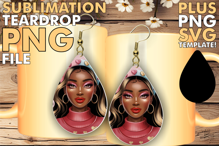 Unique TEARDROP Earrings Magic PNG, Afro Girl