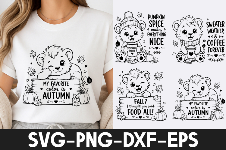 Cute Autumn Lion Coffee Pumpkin Shirt SVG PNG