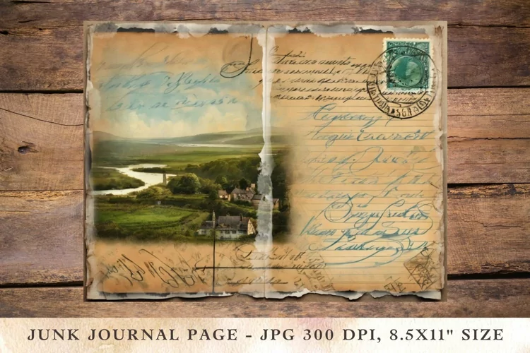 Printable Junk Journal Pages postcard landscape 2