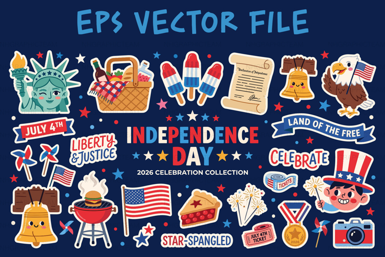 Sticker Bundle Cute Independence Day for Crafters - EPS File