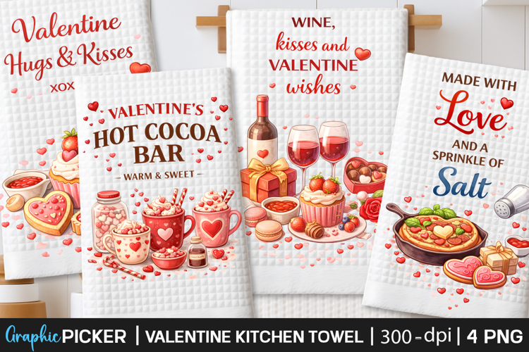 Valentine Kitchen Towel PNG, Valentine day Sublimation, Xoxo