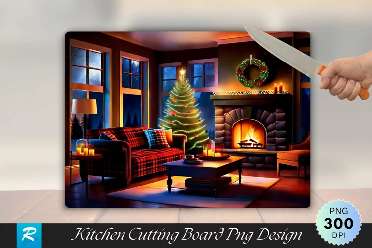 Cozy Living Room with Rustic Christmas Charm Cutting Board