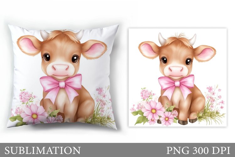Cute Cow Pillow Design. Cow Flowers Pillow Sublimation example image 1