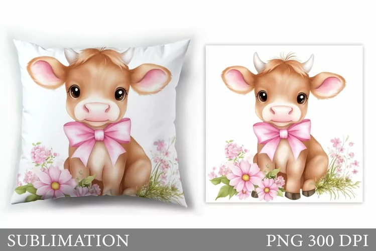 Cute Cow Pillow Design. Cow Flowers Pillow Sublimation