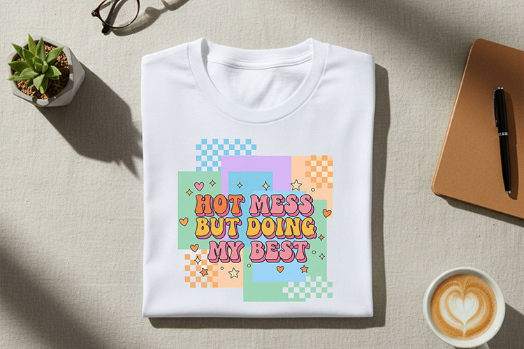 Hot Mess But Doing My Best PNG, Retro Pastel Quote Clipart