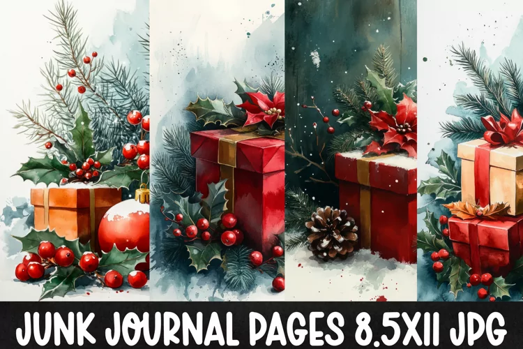 4 Christmas Digital Papers I Christmas Junk Journal Pages
