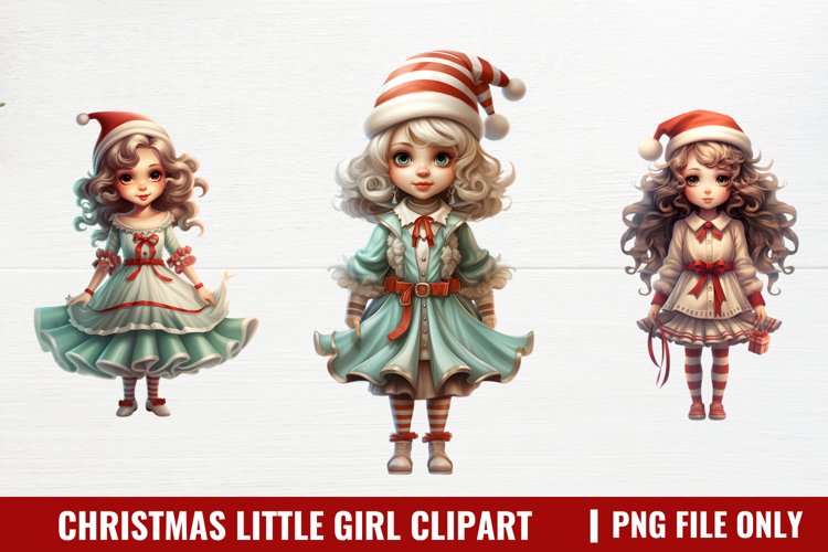 Christmas Little Girl Clipart Sublimation example image 1