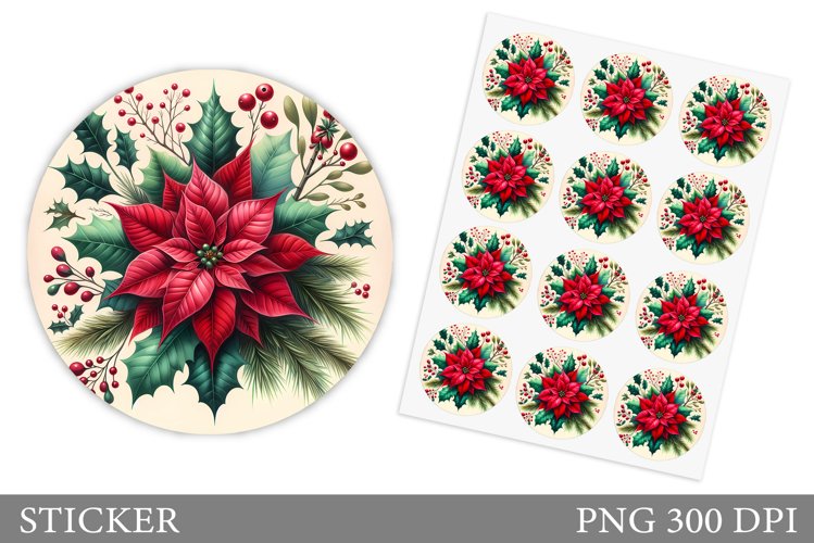 Poinsettia Sticker Design. Christmas Sticker Printable example image 1