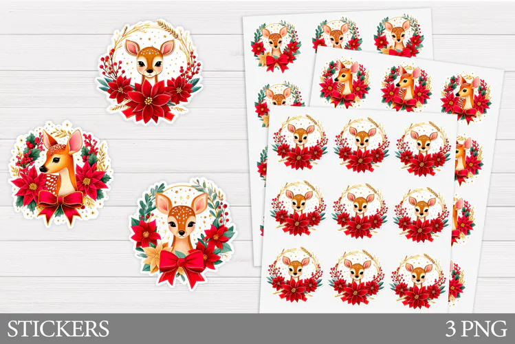 Christmas Deer Sticker Design. Christmas Sticker Printable