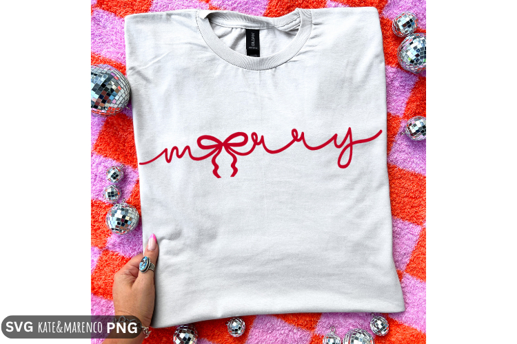 Merry SVG | Preppy Christmas SVG | Bow SVG PNG