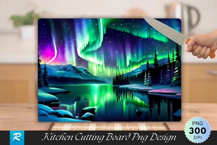 Northern Lights Cutting Board Sublimation Design