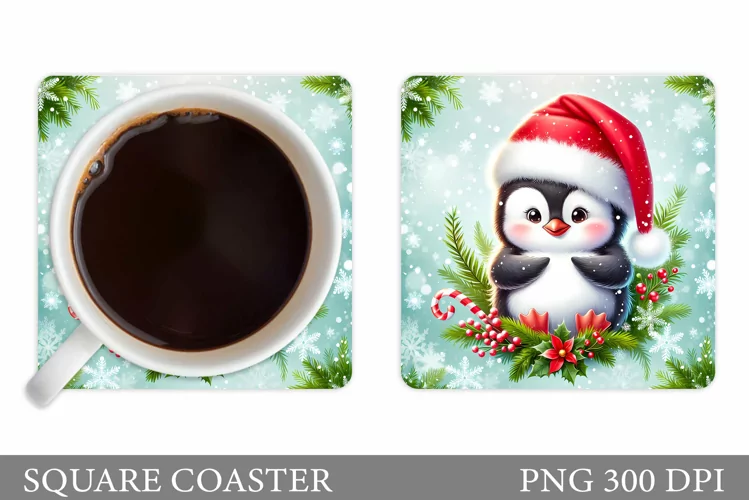 Cute Penguin Coaster Design. Christmas Coaster Sublimation