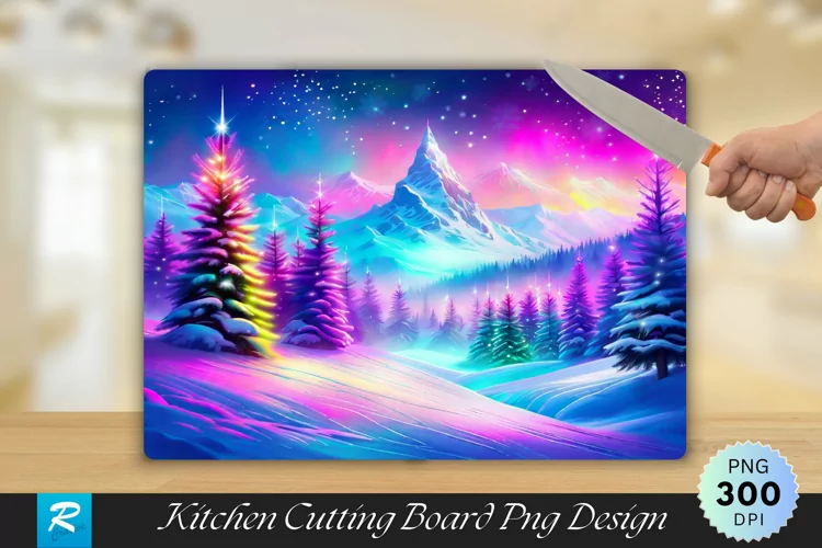 Digital Holiday Glow Cutting Board Sublimation Design