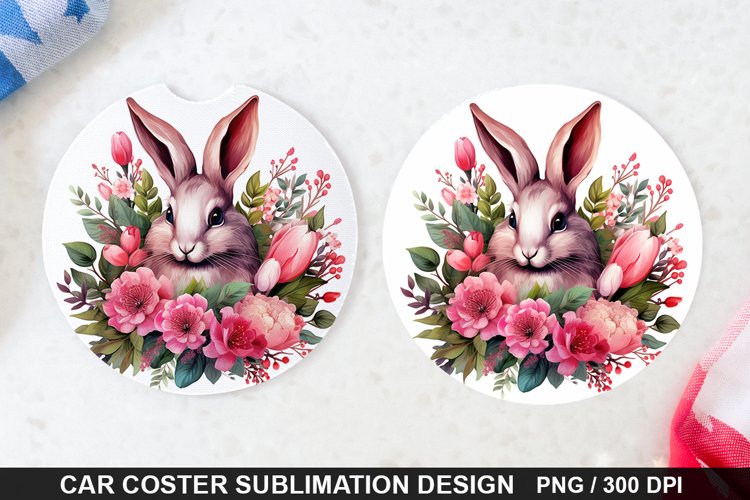Bouquet And Easter Bunny Flowers -Coaster Sublimation Design