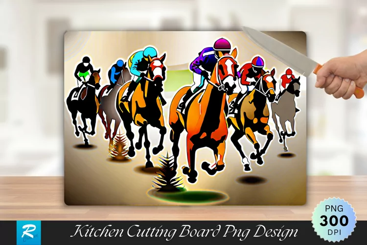 Racehorses and Jockeys Cutting Board Sublimation Design