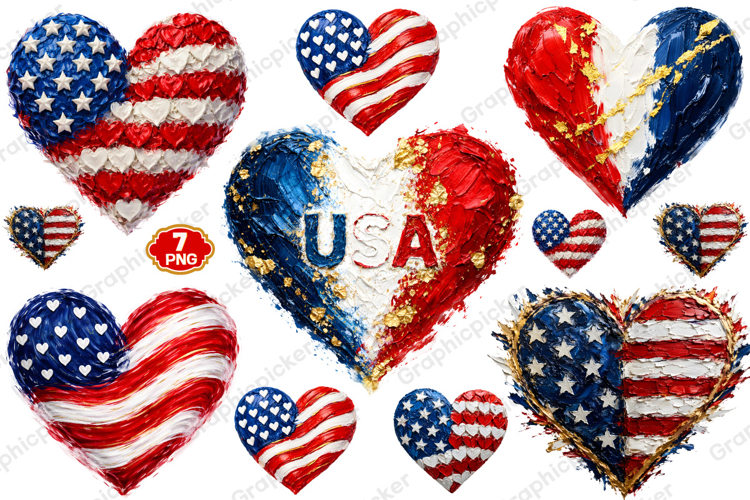 USA Flag Heart Brushstroke PNG, 4th Of July Heart PNG