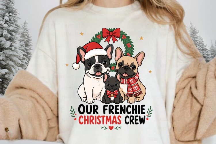 French Bulldog Family Christmas PNG, Our Frenchie Christmas