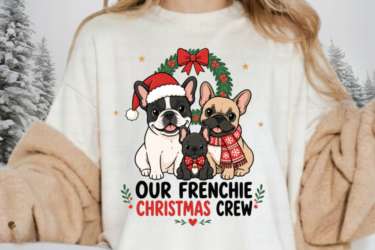 French Bulldog Family Christmas PNG, Our Frenchie Christmas