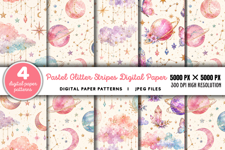 Pastel Glitter Stripes Digital Paper JPG