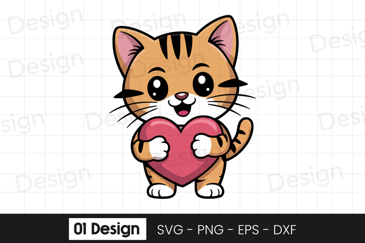 Cute Kitten Holding Heart Cartoon SVG PNG