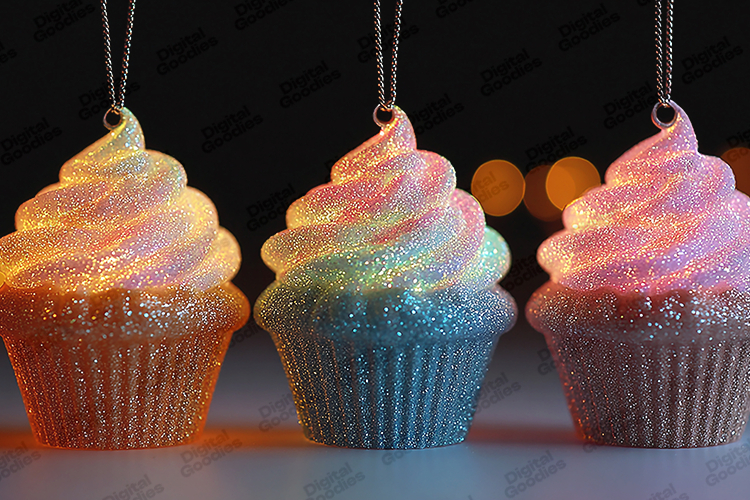 Glitter Cupcake Ornaments Clipart for Christmas Crafts