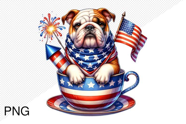 4th Of July Bull Dog Sublimation - 4th of july Clipart PNG