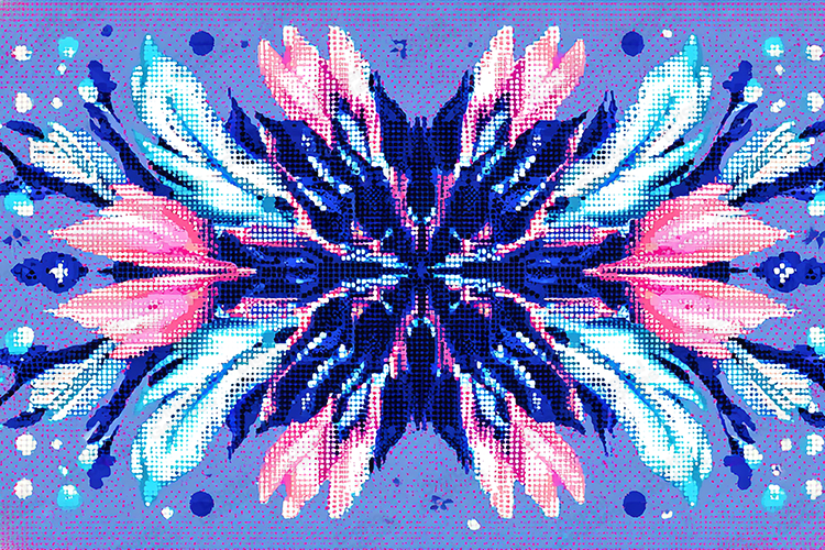 Abstract Pixel Butterfly Pattern Blue Pink Mirrored Dots