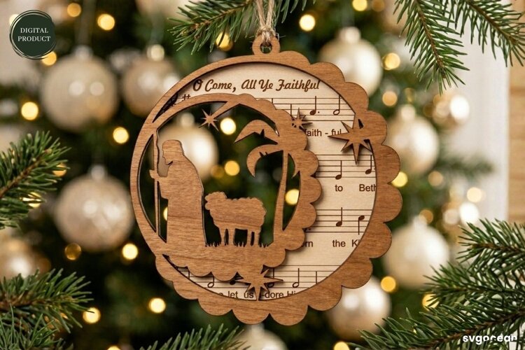 Nativity Sheet Music Ornament Laser Cut | Glowforge | SVG example image 1