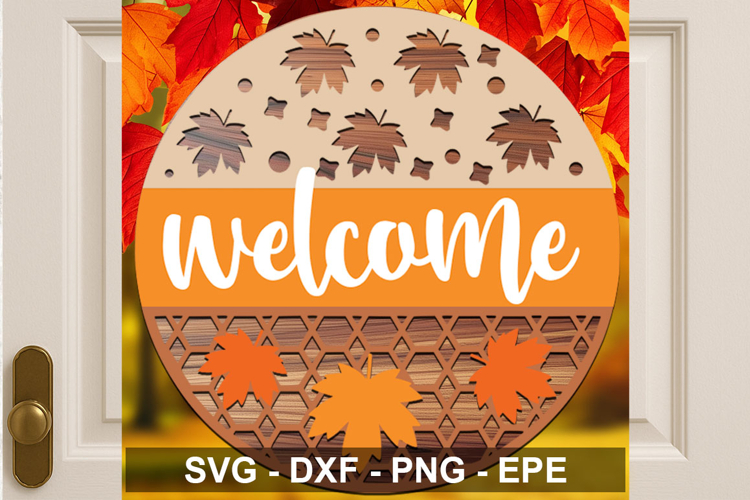 Welcome Autumn Round Sign SVG | Fall Door Hanger
