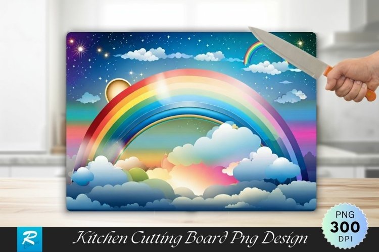 Fantasy Sky Rainbow Cutting Board Sublimation Design example image 1