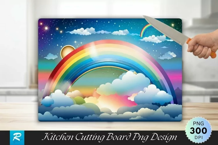 Fantasy Sky Rainbow Cutting Board Sublimation Design