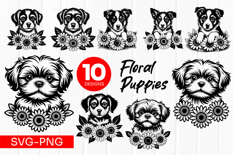 Floral Dog Puppy SVG PNG