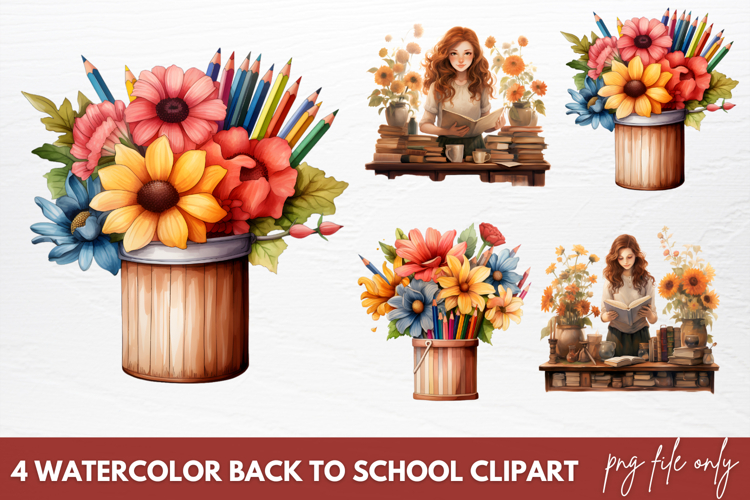Back to School Sublimation Clipart, Watercolor Clipart