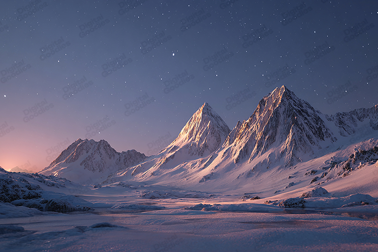 Alpenglow Snowy Mountain Landscape Twilight Starry Sky