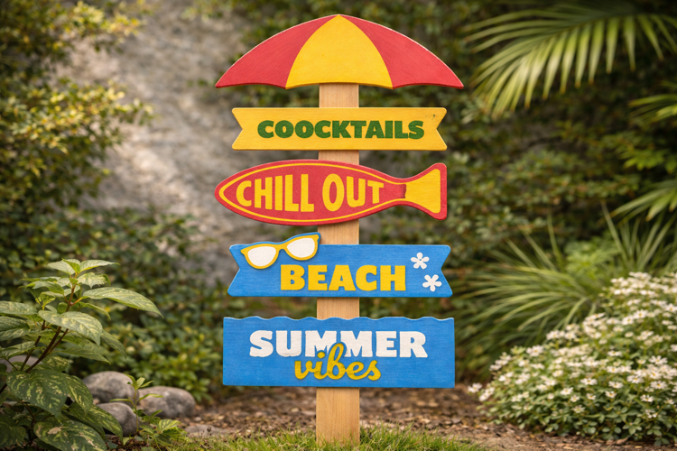Summer Beach Sign Laser Cut SVG - Tropical Signpost