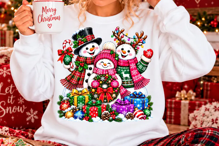 Cute Snowman Family Christmas Sublimation PNG